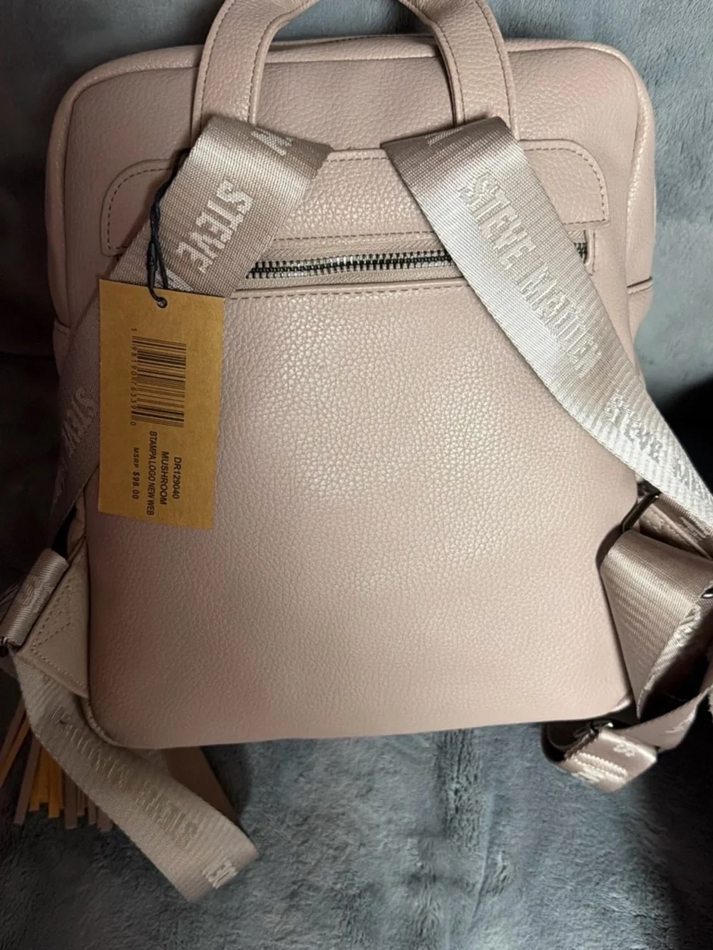 Steve Madden Pale Blush Embossed Leather Backpack with Tassel